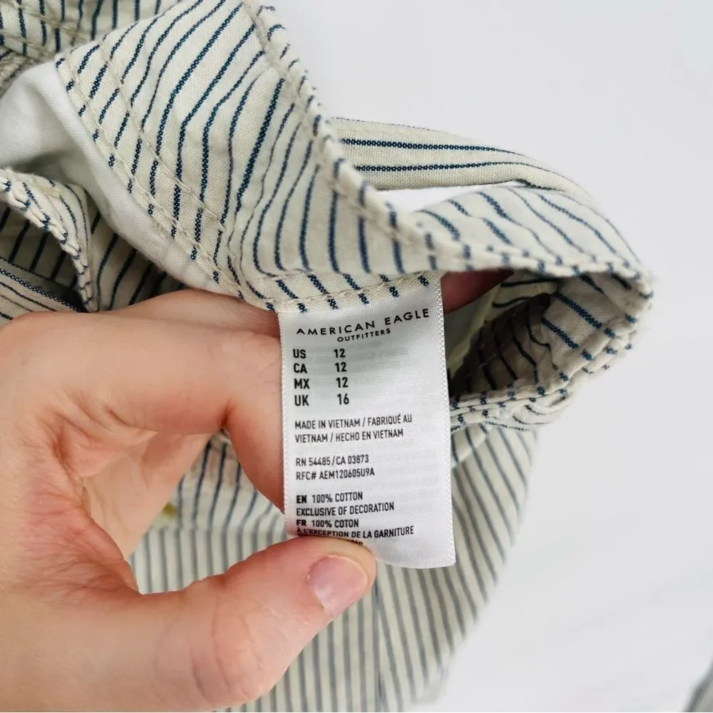 NEW American Eagle Hi-Rise Striped Tie Waist 100% Cotton Shorts Size 12 - Picture 8 of 8